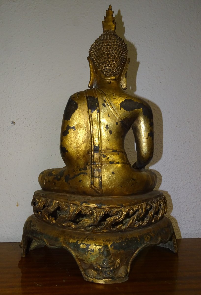 Sakyamuni Buddha, Gilded Bronze, Thailand, 18th Or 19th Century, 56 Cm-photo-6