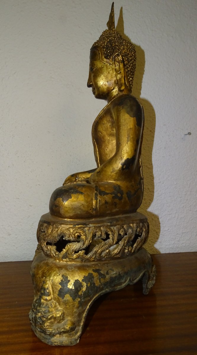 Sakyamuni Buddha, Gilded Bronze, Thailand, 18th Or 19th Century, 56 Cm-photo-8