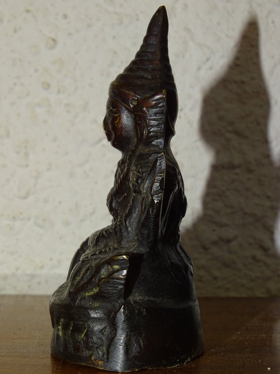 bouddha arakan, Ancienne statuette en bronze, birmanie XIXème-photo-3