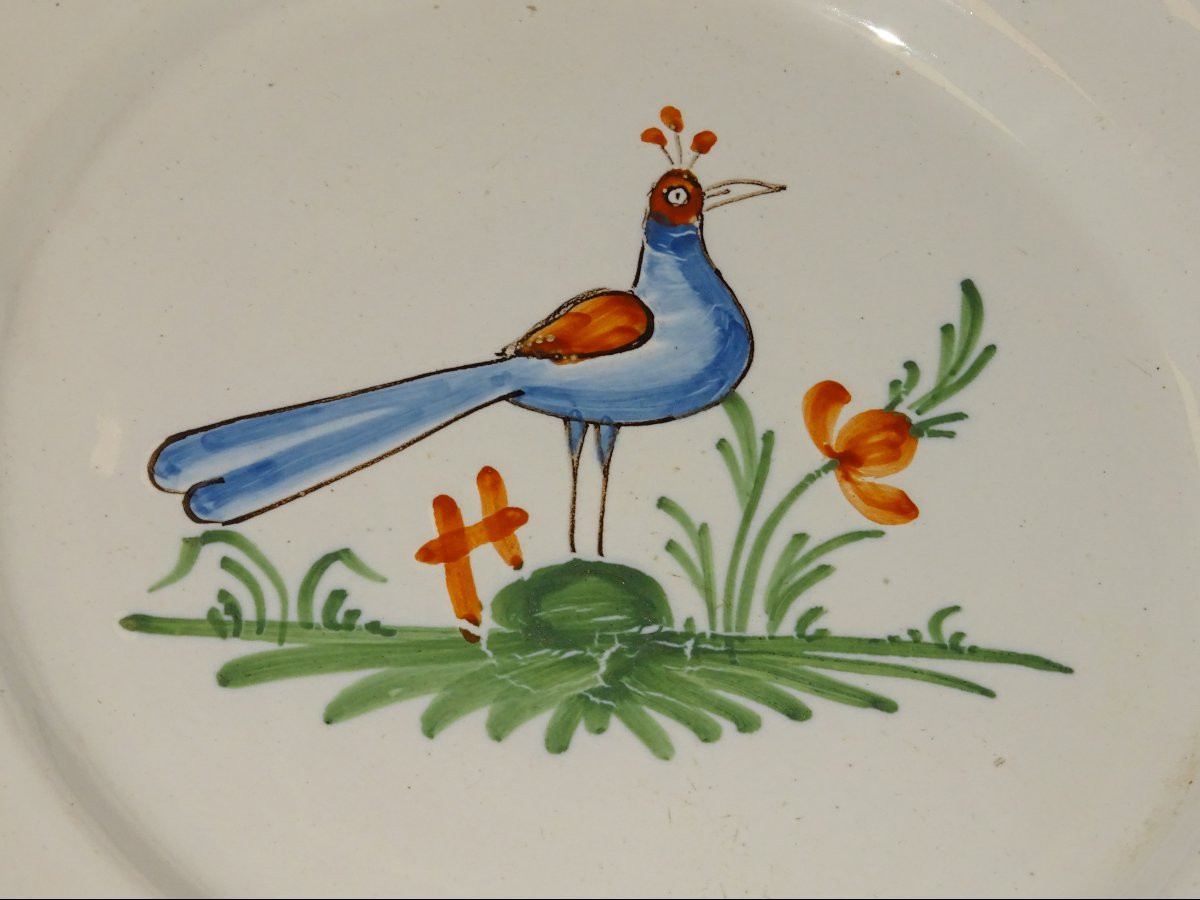 Epinal Earthenware Plate, Bird In The Field Design, 18th Or 19th Century-photo-2