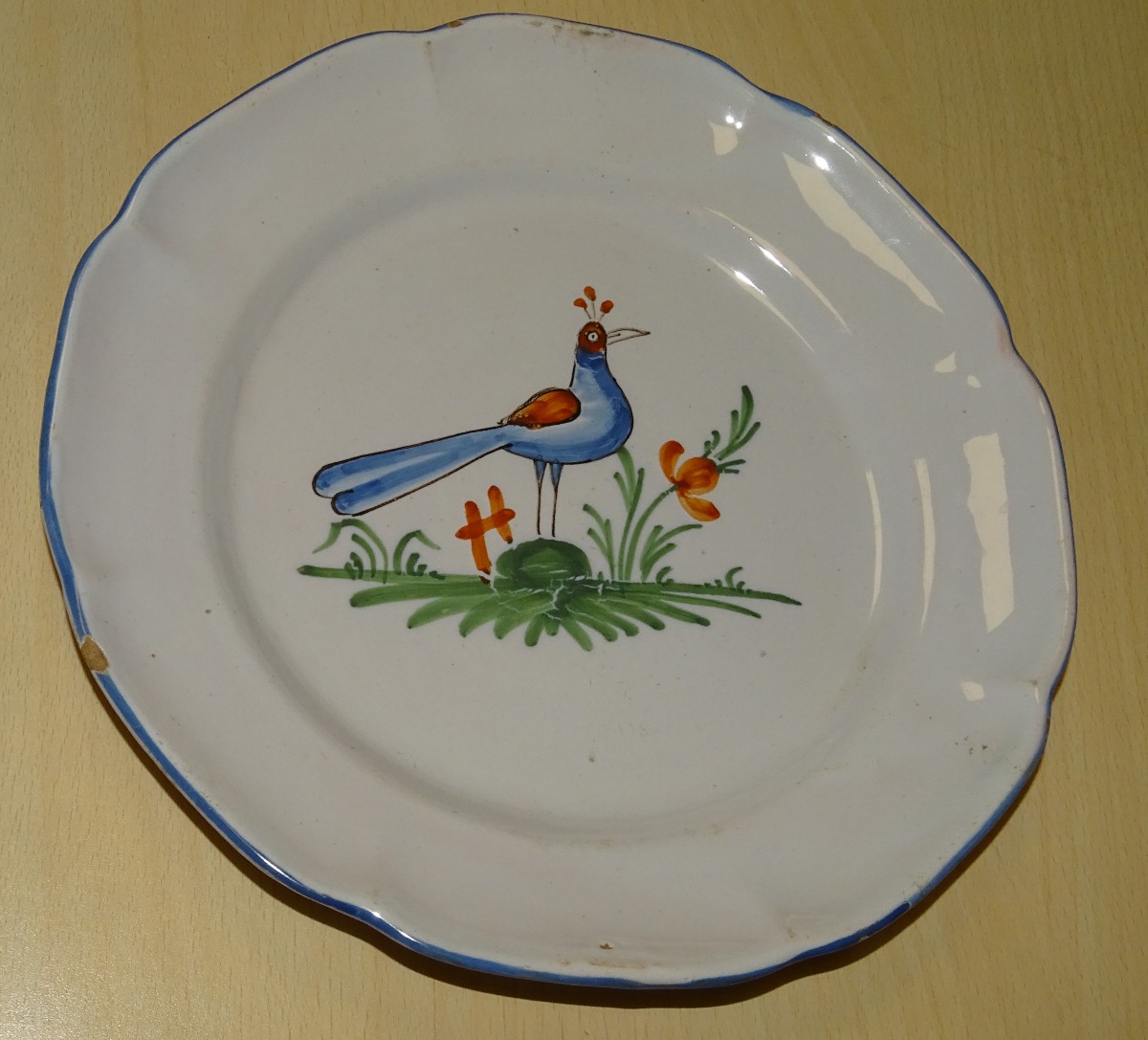 Epinal Earthenware Plate, Bird In The Field Design, 18th Or 19th Century
