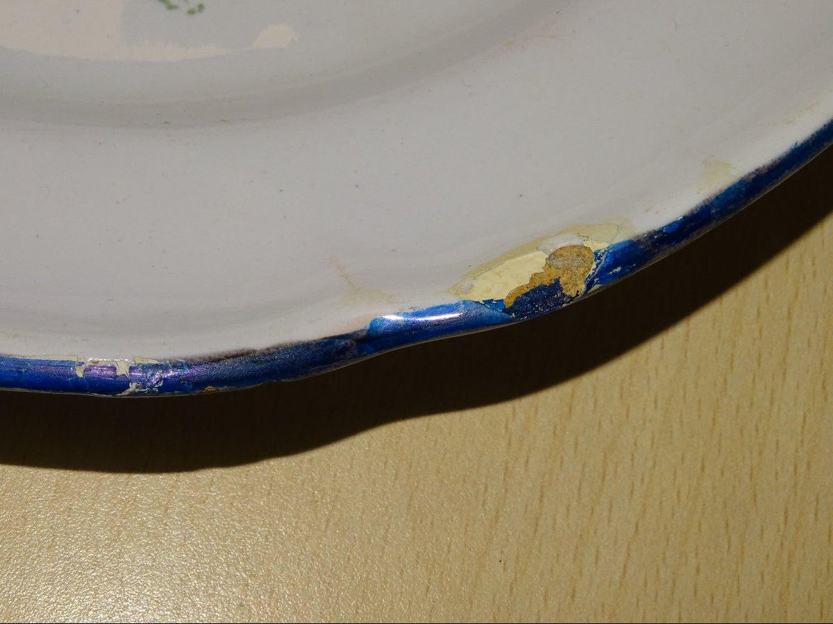 Epinal Earthenware Plate, Decorated With A Bird In A Meadow, 18th Or 19th Century-photo-3