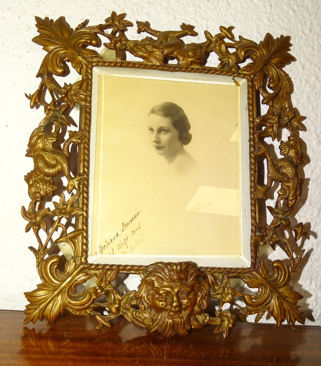 paire de cadres photos en bronze a décor de bacchus et dauphins, XIXème, 3kg-photo-2