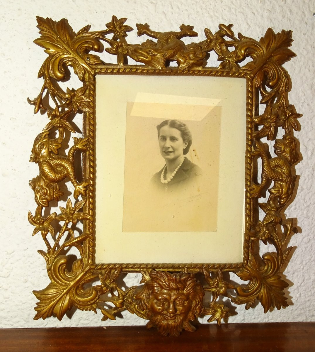 paire de cadres photos en bronze a décor de bacchus et dauphins, XIXème, 3kg-photo-3