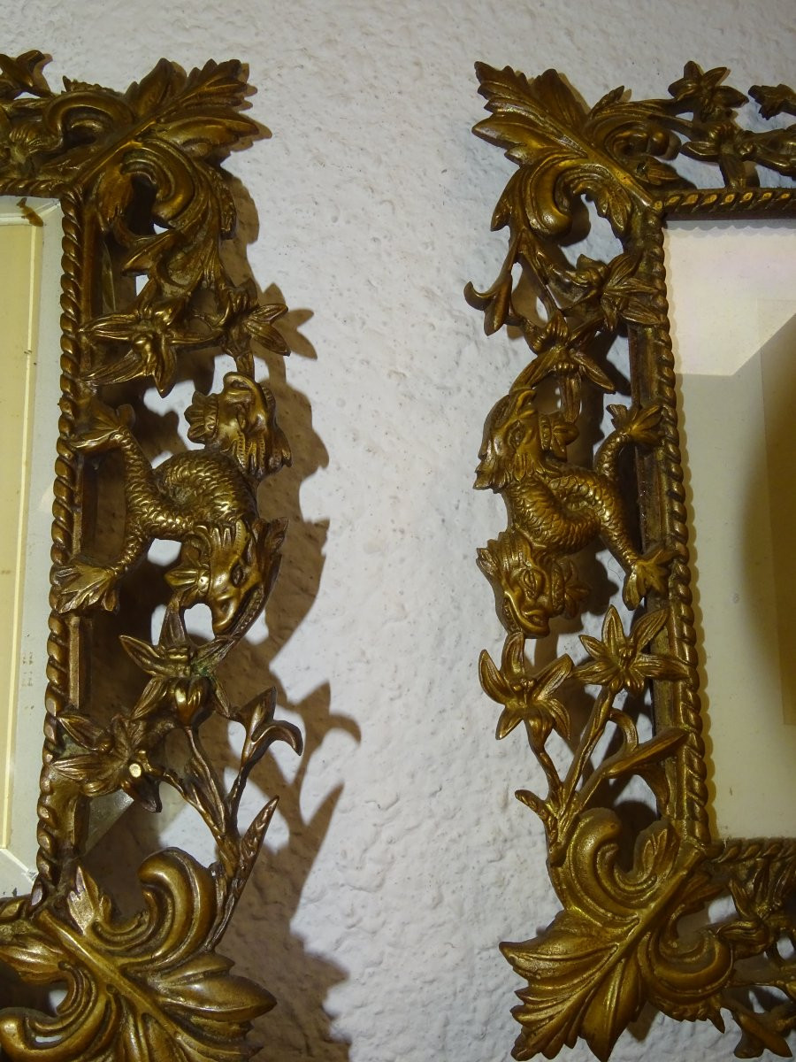 paire de cadres photos en bronze a décor de bacchus et dauphins, XIXème, 3kg-photo-1