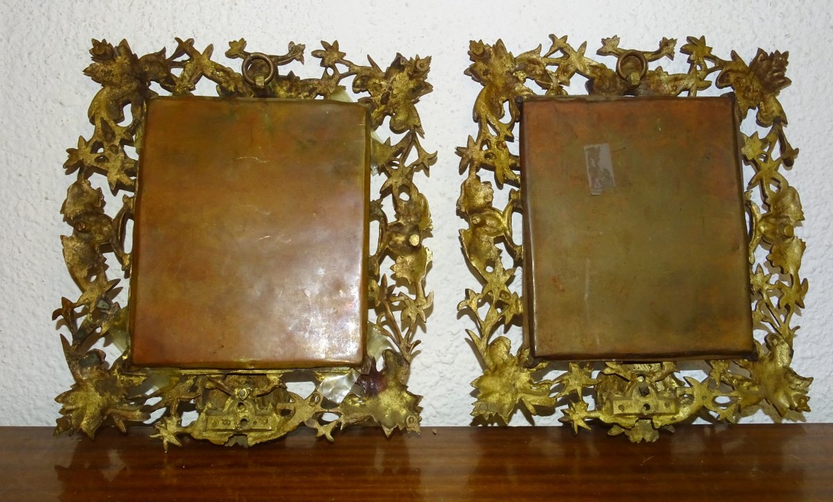 paire de cadres photos en bronze a décor de bacchus et dauphins, XIXème, 3kg-photo-5