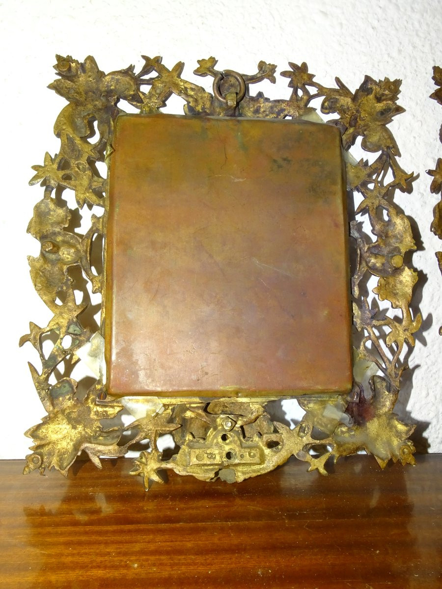 paire de cadres photos en bronze a décor de bacchus et dauphins, XIXème, 3kg-photo-7