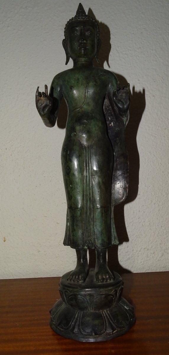 grand bouddha bronze a patine verte, 60 cm-photo-2