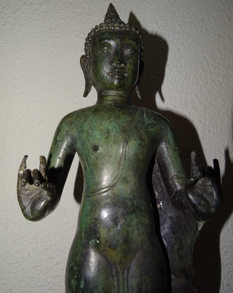 grand bouddha bronze a patine verte, 60 cm-photo-3