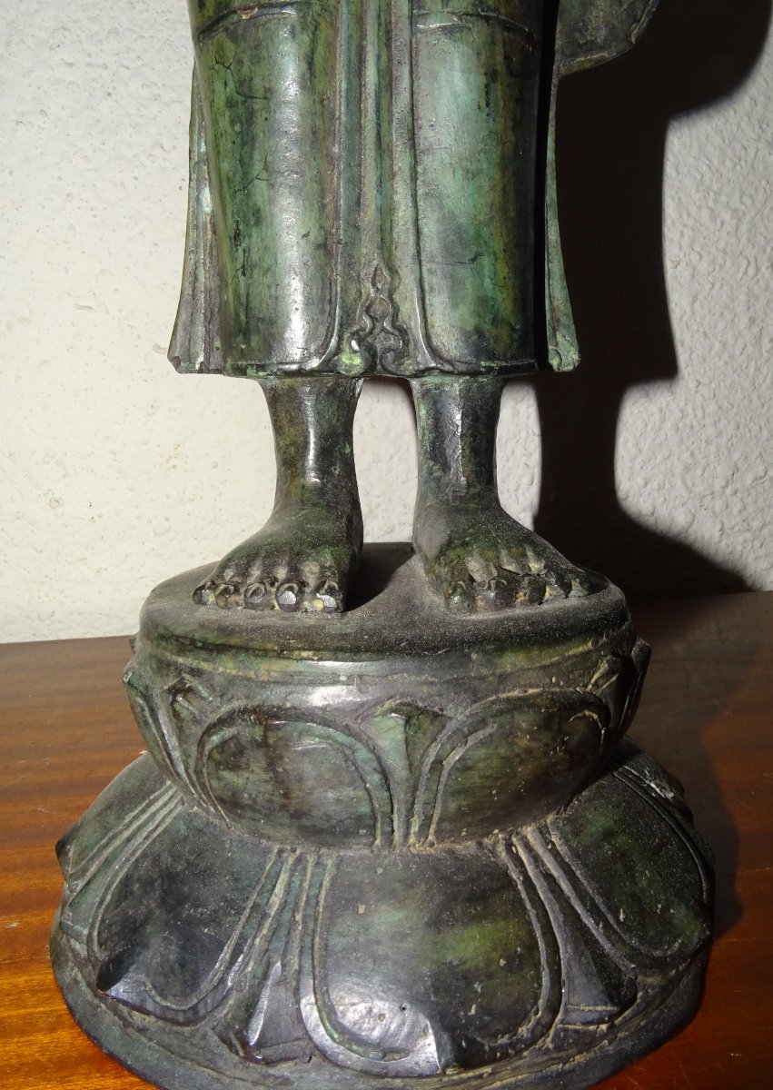 grand bouddha bronze a patine verte, 60 cm-photo-4