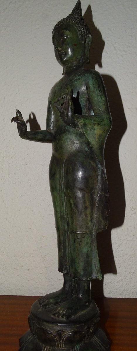 grand bouddha bronze a patine verte, 60 cm-photo-1