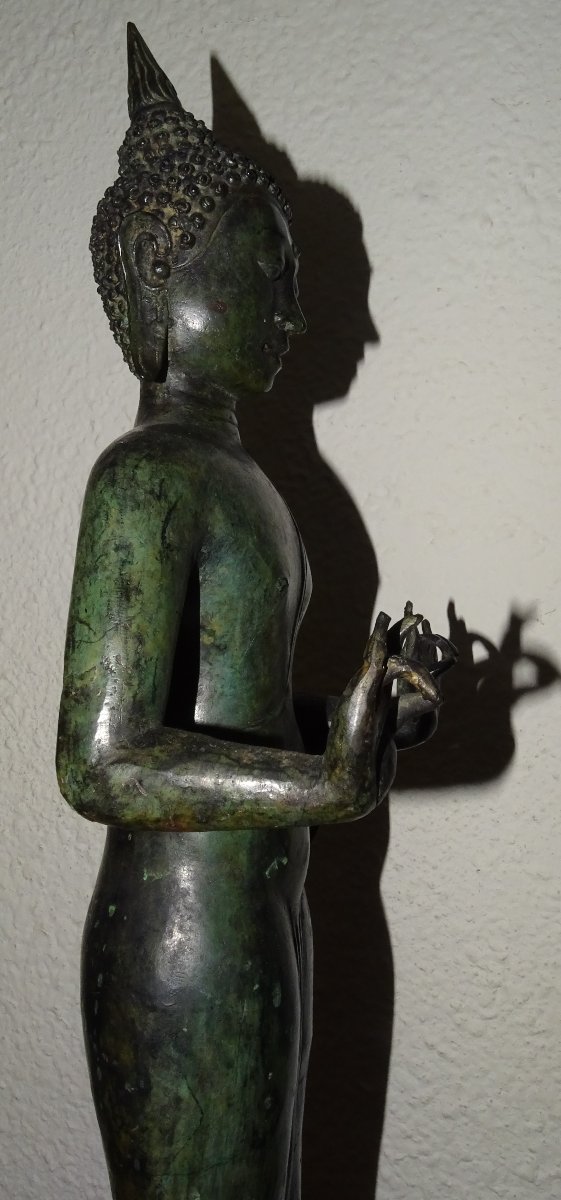 grand bouddha bronze a patine verte, 60 cm-photo-3