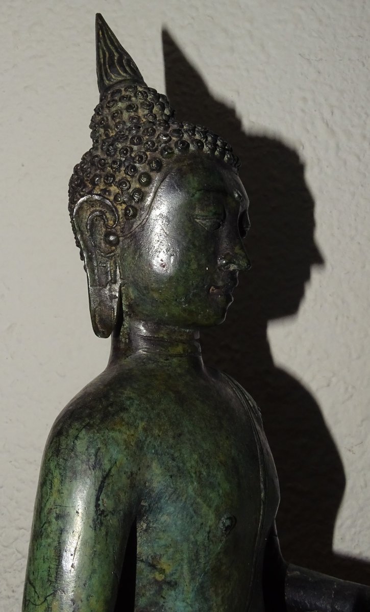 grand bouddha bronze a patine verte, 60 cm-photo-4