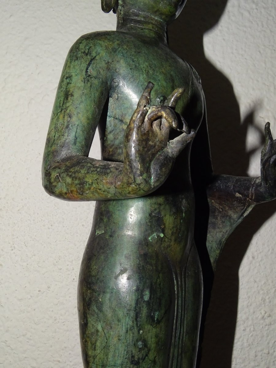 grand bouddha bronze a patine verte, 60 cm-photo-5