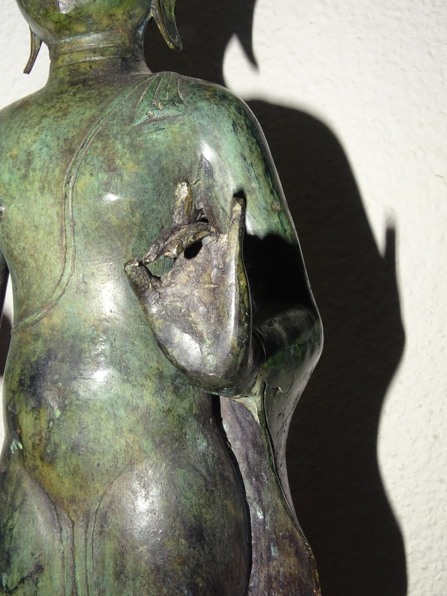 grand bouddha bronze a patine verte, 60 cm-photo-6