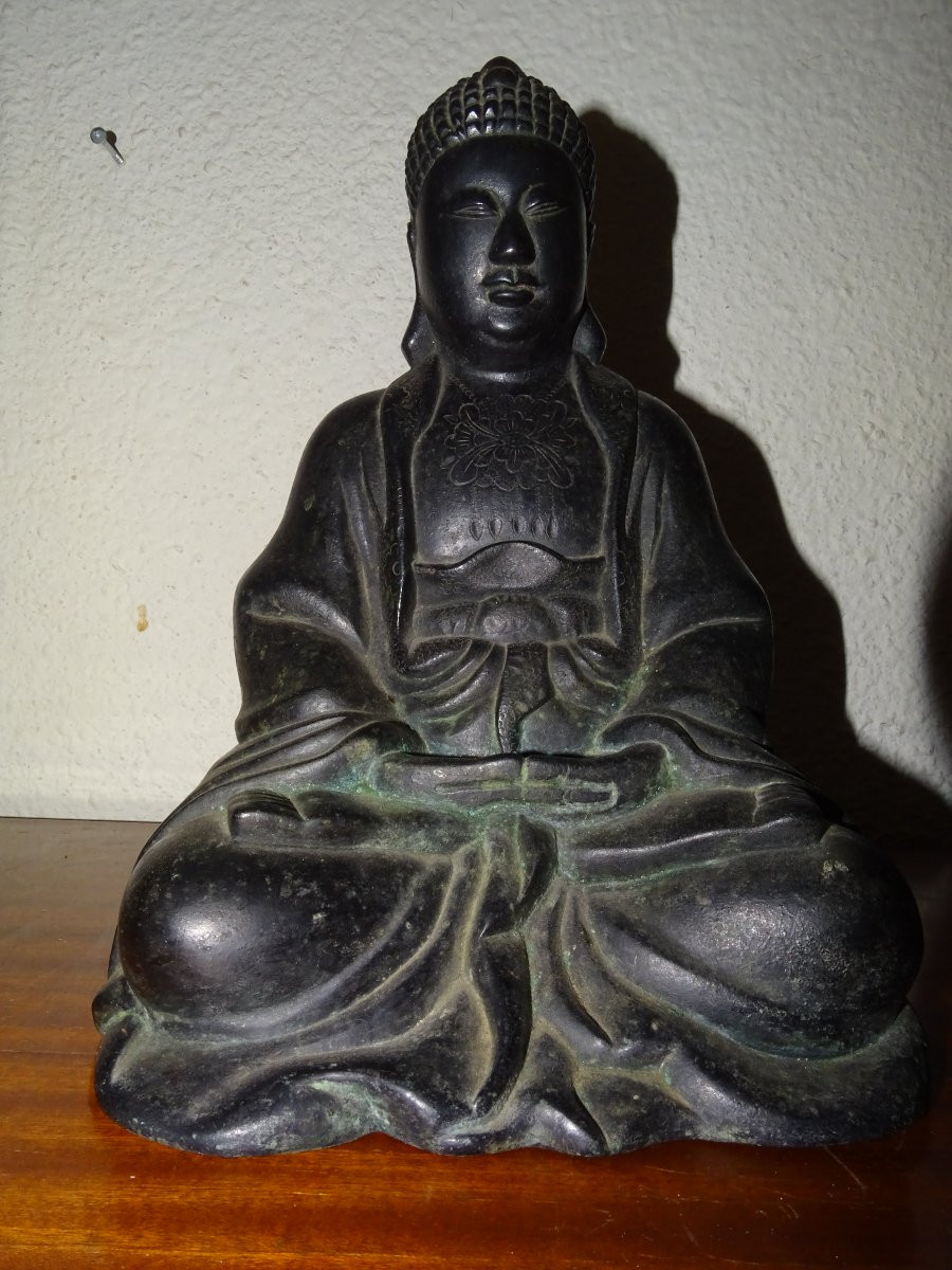 bouddha bronze position assis du XIXème-photo-2