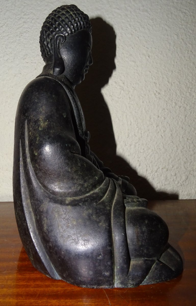 bouddha bronze position assis du XIXème-photo-4