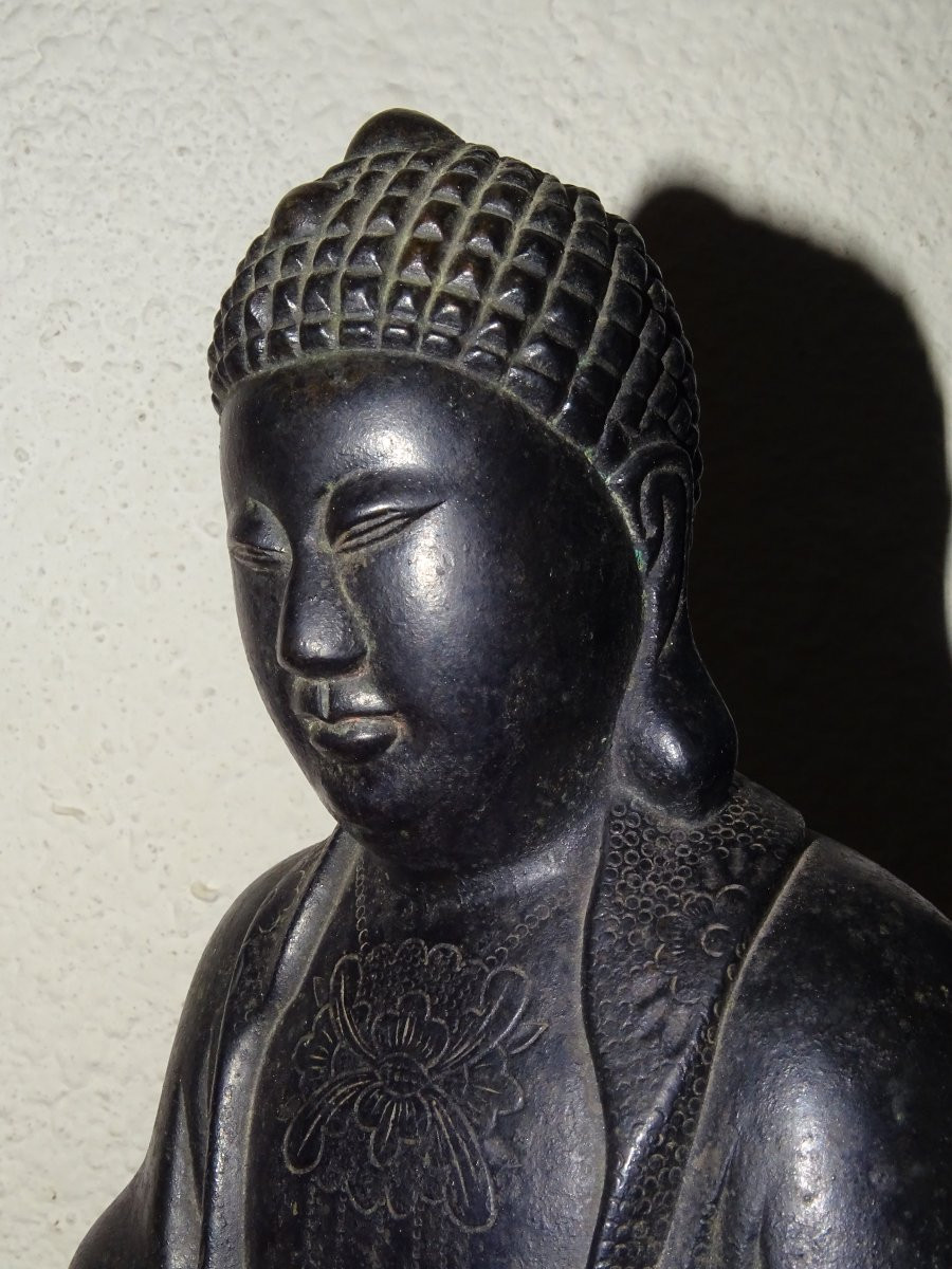 bouddha bronze position assis du XIXème-photo-2