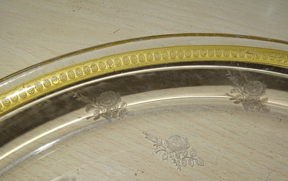 Tray And 3 Crystal Glasses, Baccarat Or St Louis, Gilded Border-photo-4