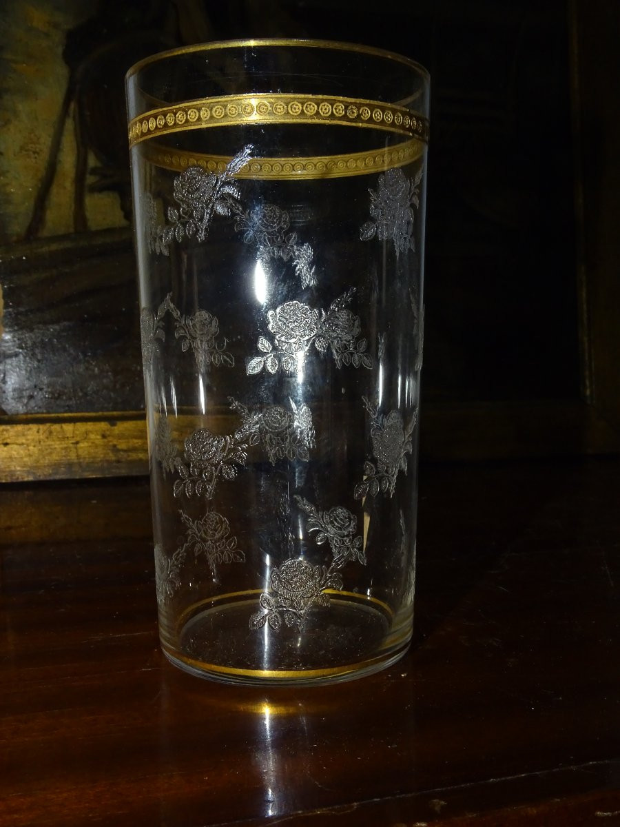 Tray And 3 Crystal Glasses, Baccarat Or St Louis, Gilded Border-photo-1