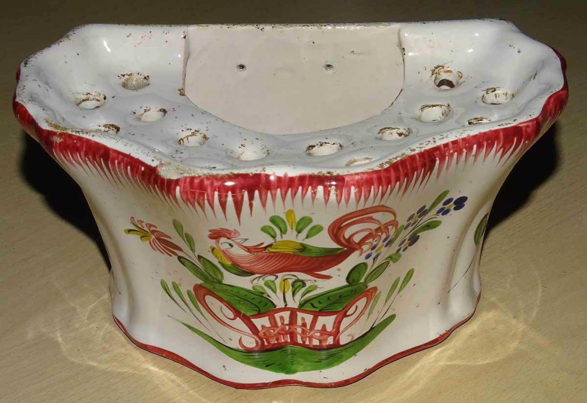 Bouquetière au coq d'applique faience des Islettes - Fin XVIII, Début XIXème-photo-2
