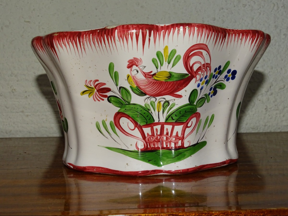 Bouquetière au coq d'applique faience des Islettes - Fin XVIII, Début XIXème