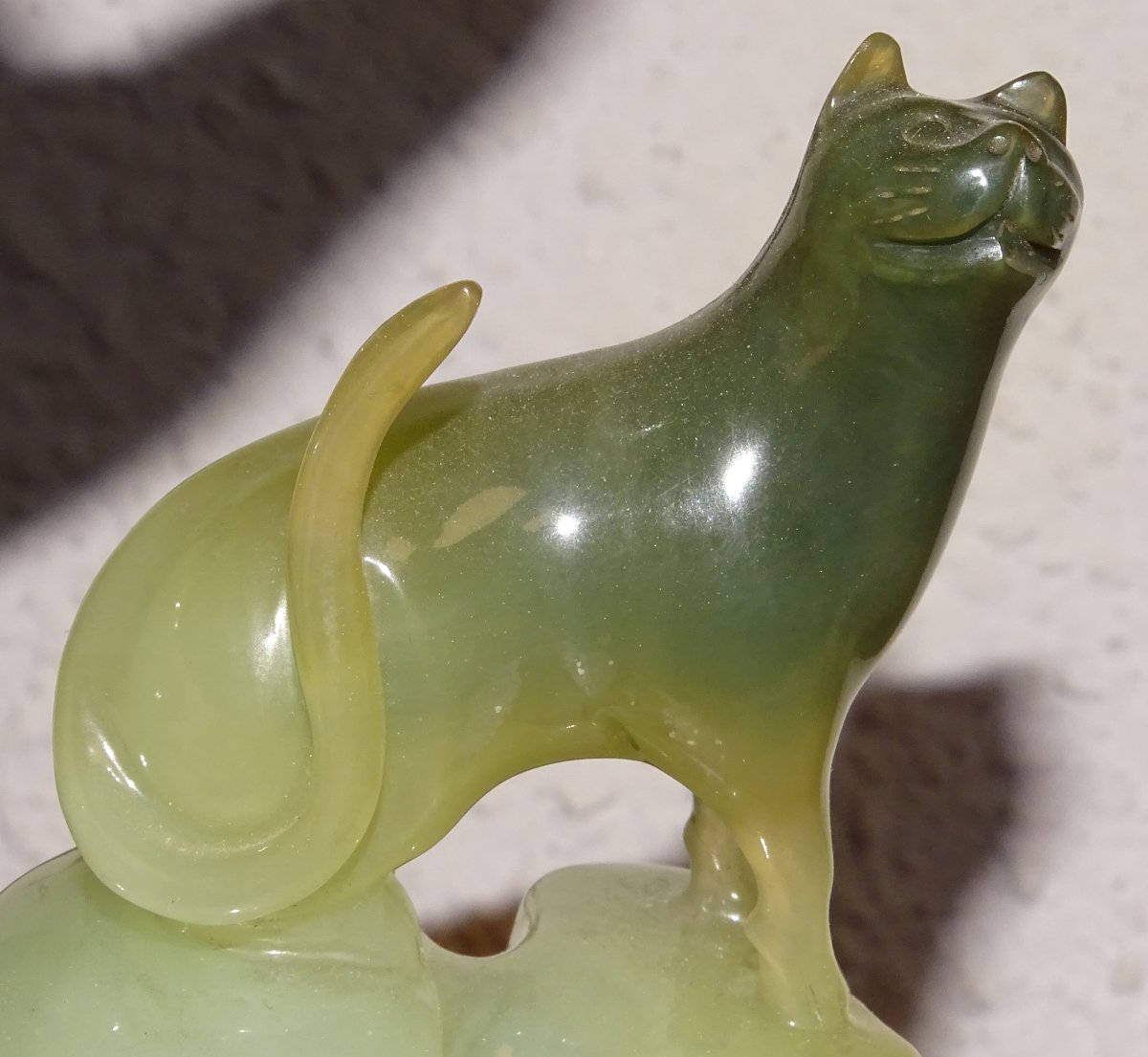 Antique Jade Sculpture, Cat On The Prowl, 19th Century, China-photo-3