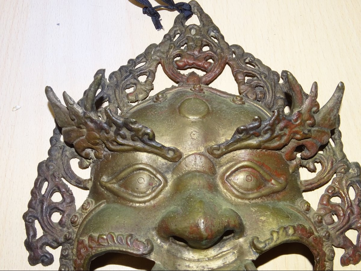 Masque rituel en bronze de Mahakala, Divinité protectrice du Vajrayana, Fin XIXè-photo-2