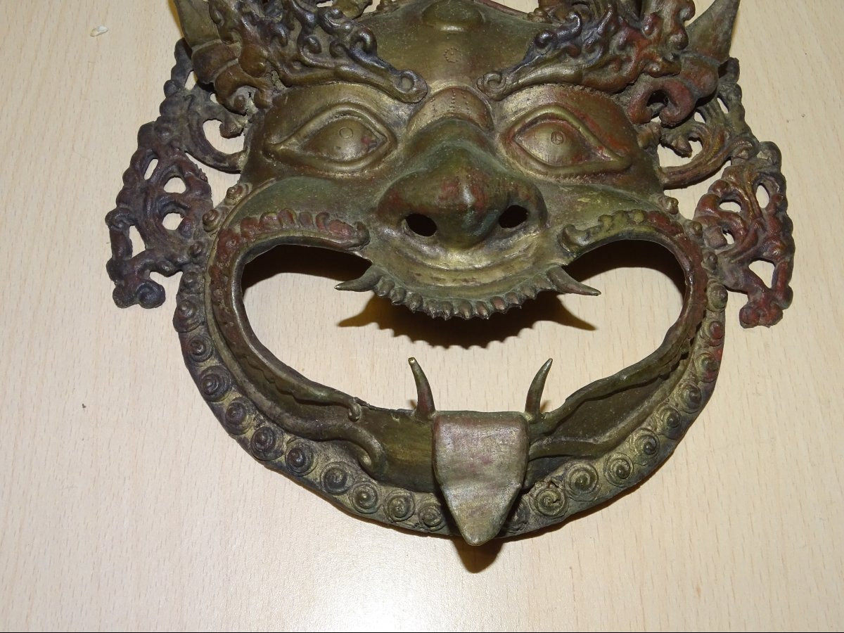 Masque rituel en bronze de Mahakala, Divinité protectrice du Vajrayana, Fin XIXè-photo-3