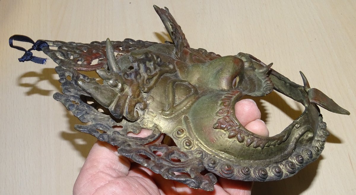 Masque rituel en bronze de Mahakala, Divinité protectrice du Vajrayana, Fin XIXè-photo-1