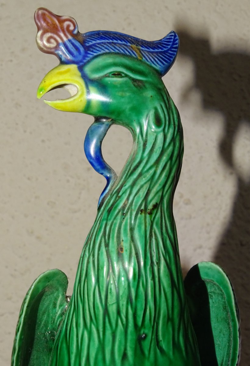 Enameled Chinese Porcelain Phoenix Birds, Signed, Mid 20th Century-photo-1