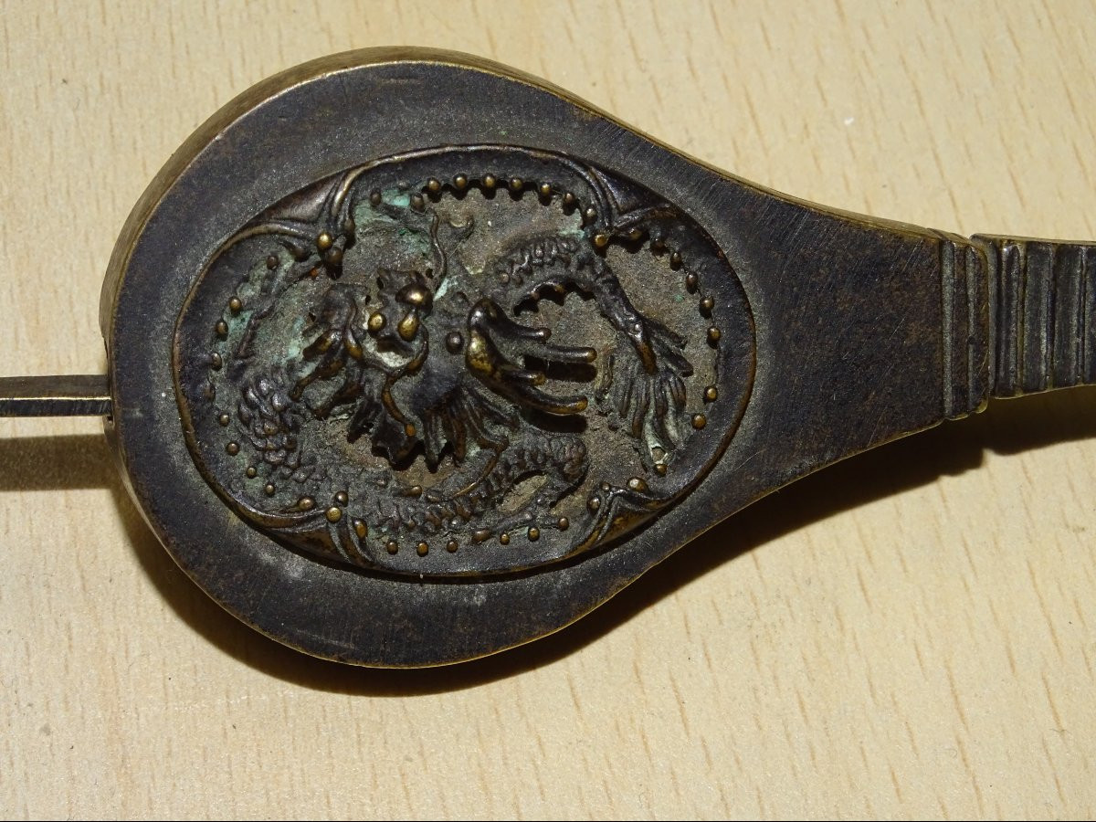 Serrure à luth chinoise en bronze XIXe siècle, clé motif dragon et phénix-photo-3