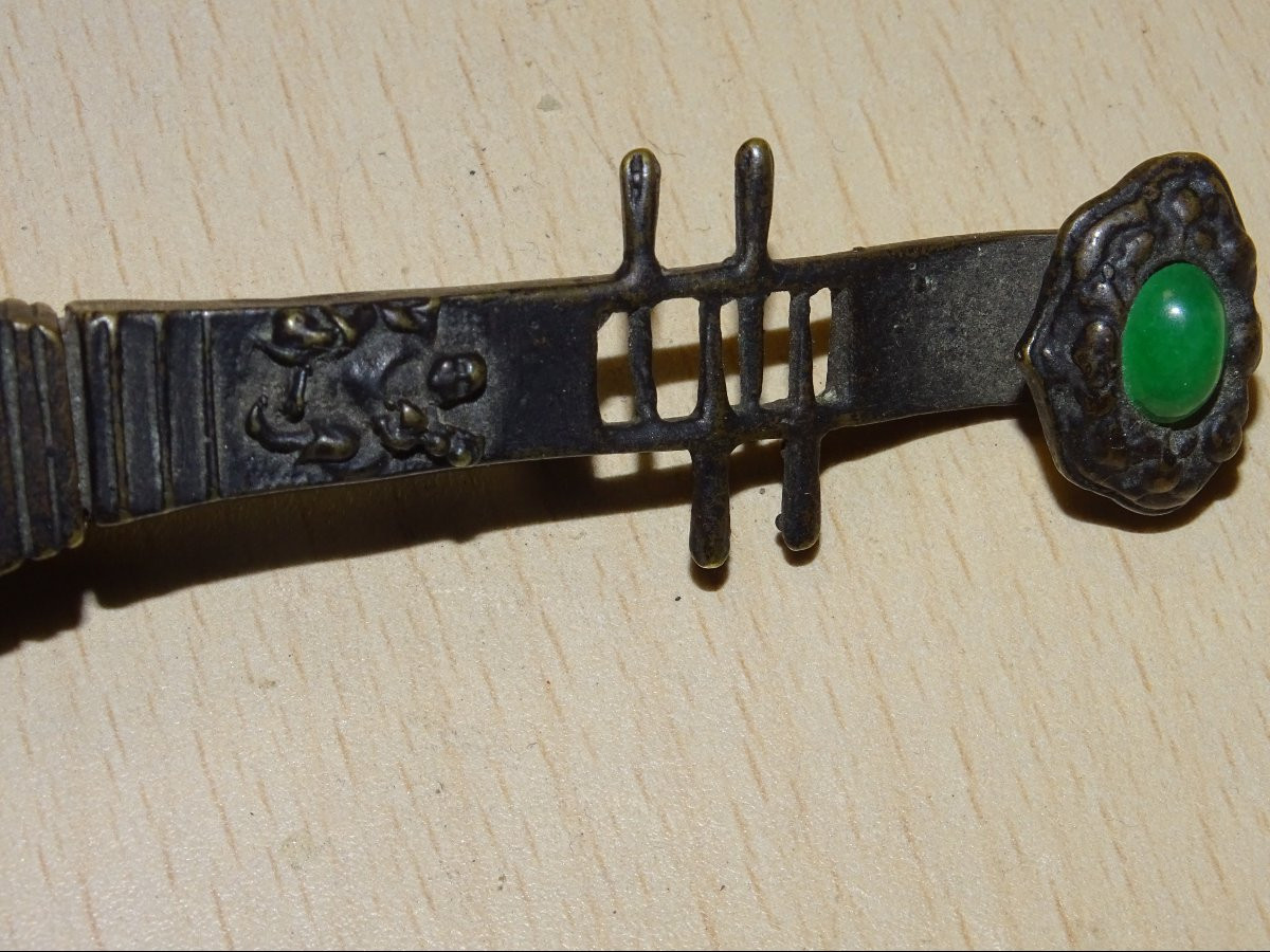 Serrure à luth chinoise en bronze XIXe siècle, clé motif dragon et phénix-photo-4