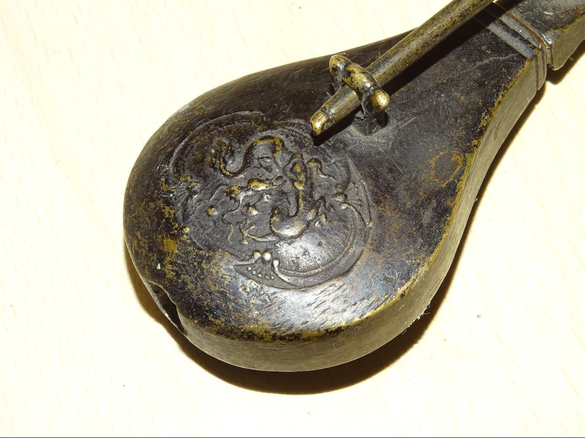 Serrure à luth chinoise en bronze XIXe siècle, clé motif dragon et phénix-photo-4