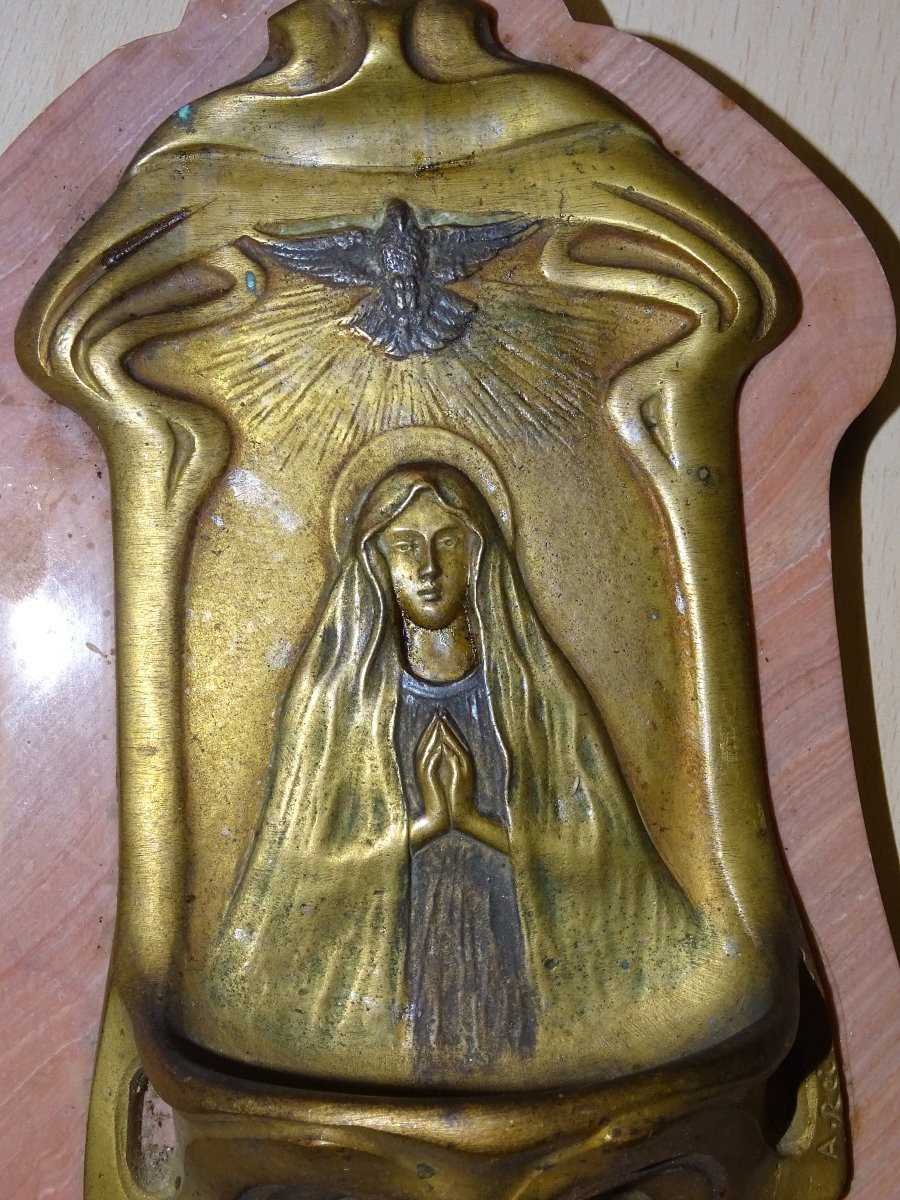 Antique Benitier, Art Nouveau Bronze Signed A. Reimitze-photo-2