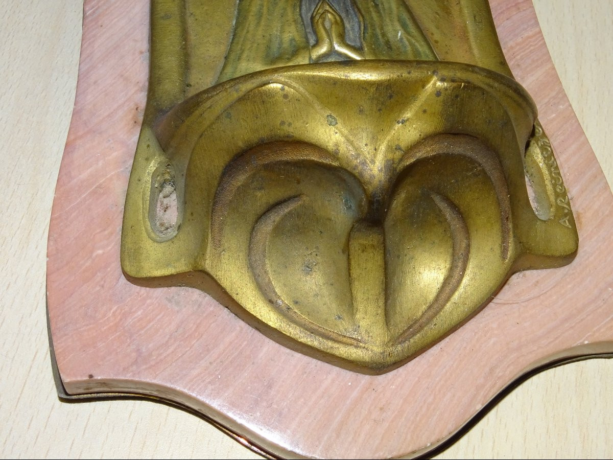 Antique Benitier, Art Nouveau Bronze Signed A. Reimitze-photo-3