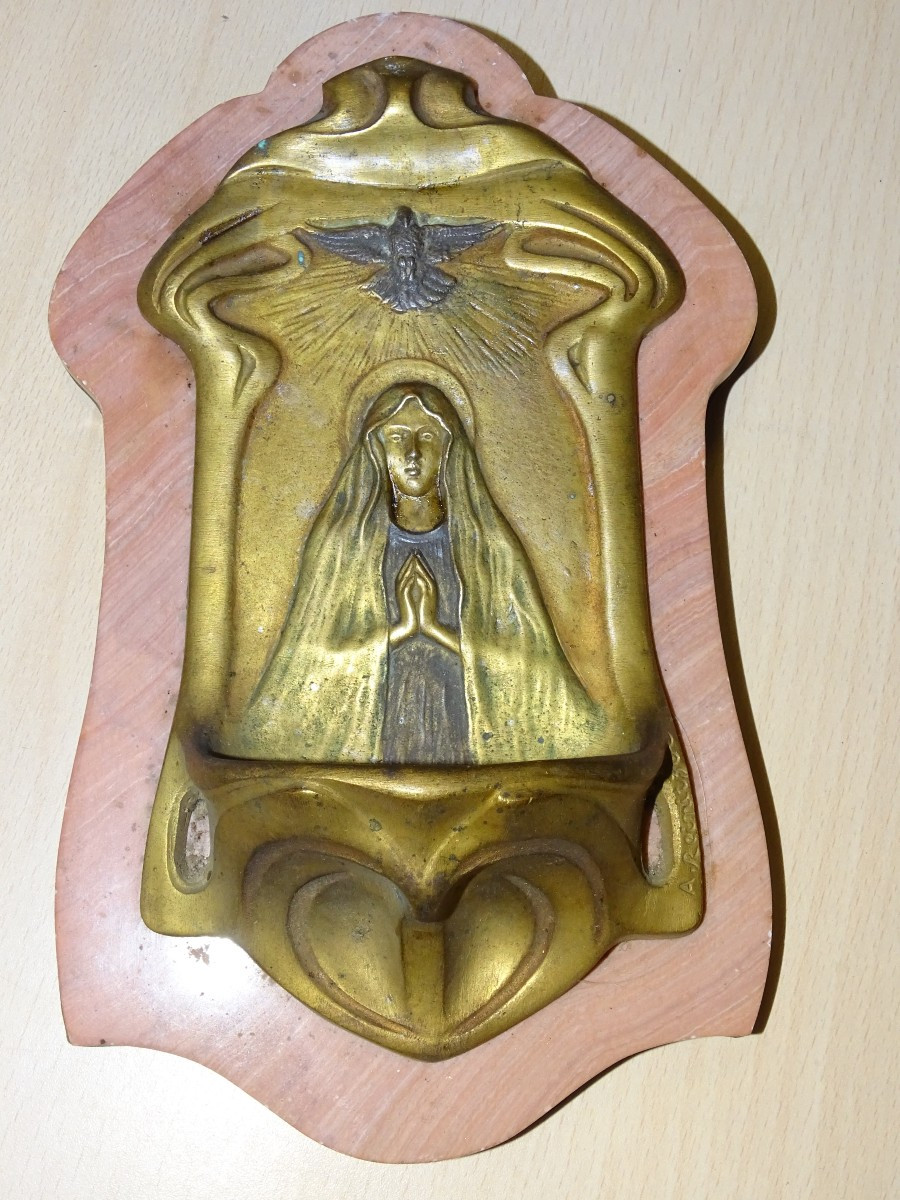 Antique Benitier, Art Nouveau Bronze Signed A. Reimitze