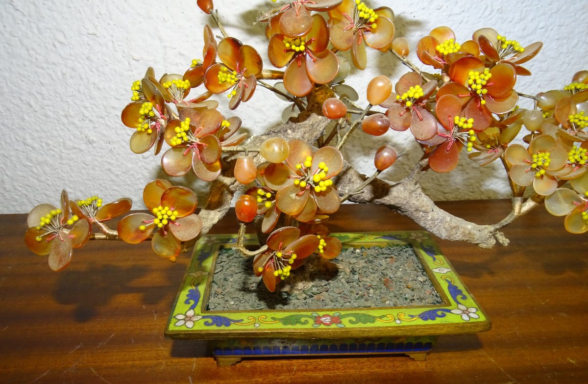 Arbre de vie cornaline et bronze cloisonné ou émaux champlevés, XIXème siècle-photo-2