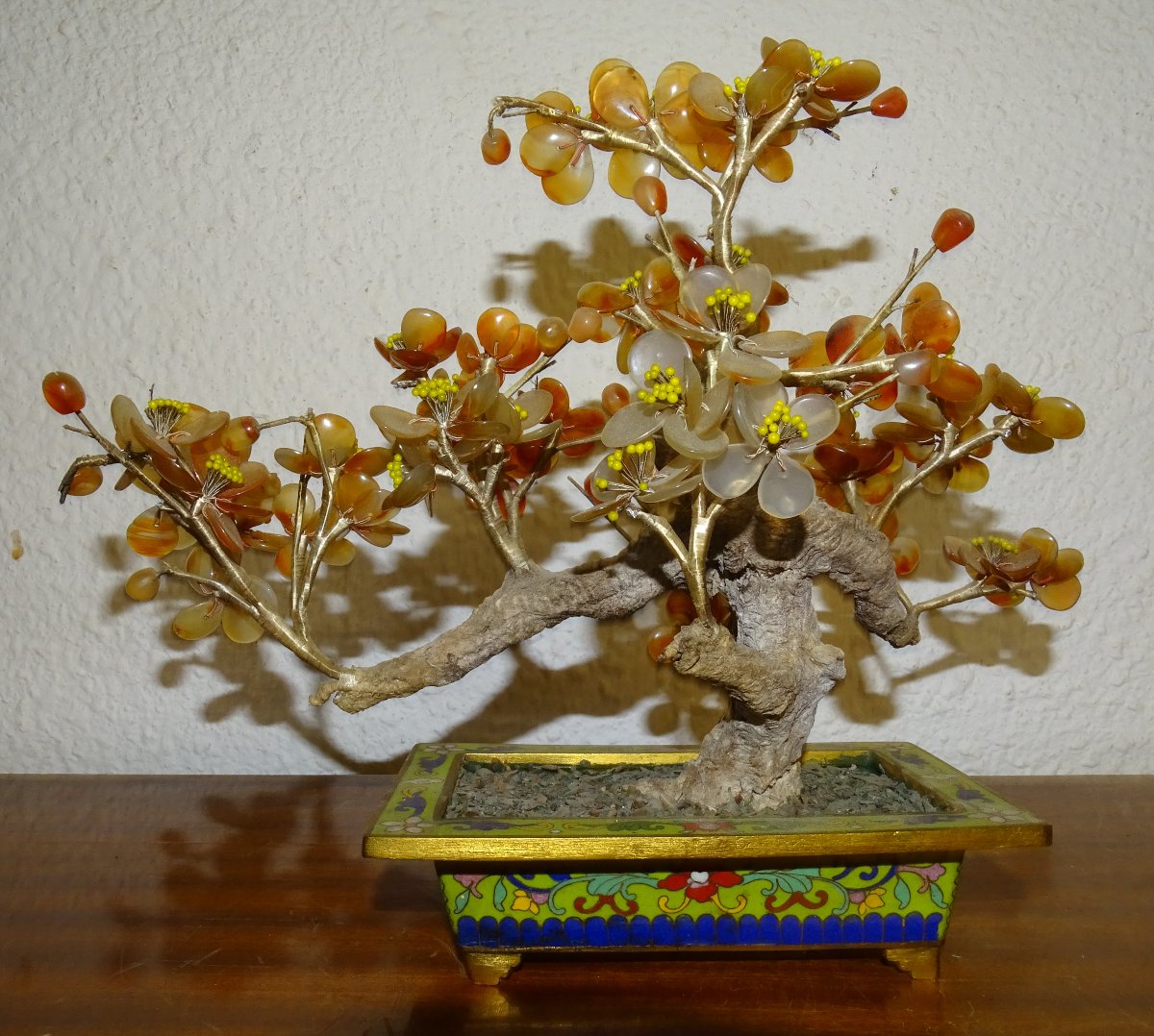 Arbre de vie cornaline et bronze cloisonné ou émaux champlevés, XIXème siècle-photo-3