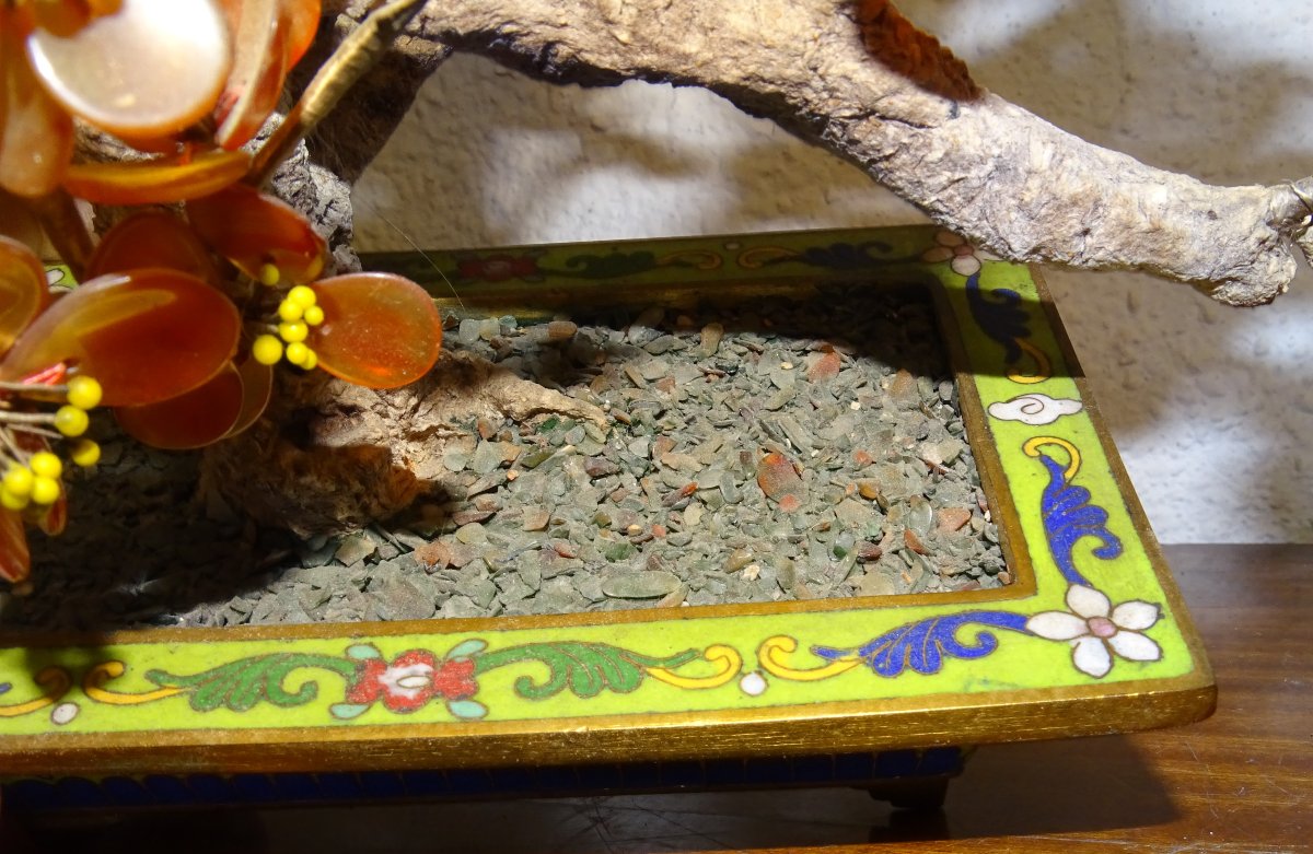 Arbre de vie cornaline et bronze cloisonné ou émaux champlevés, XIXème siècle-photo-1