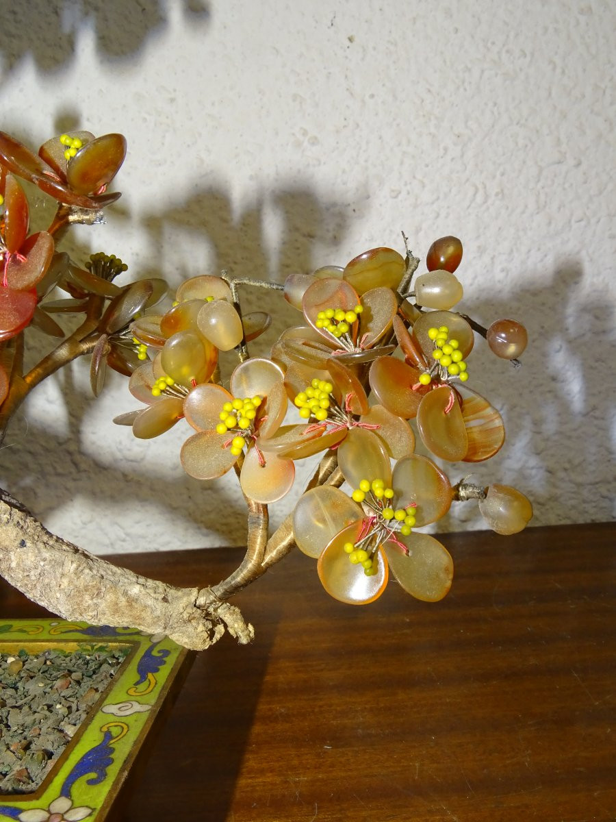 Arbre de vie cornaline et bronze cloisonné ou émaux champlevés, XIXème siècle-photo-3