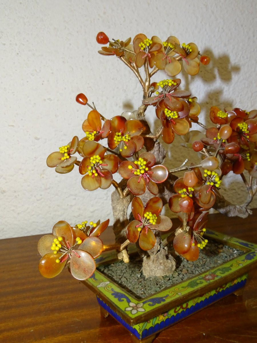 Arbre de vie cornaline et bronze cloisonné ou émaux champlevés, XIXème siècle-photo-4
