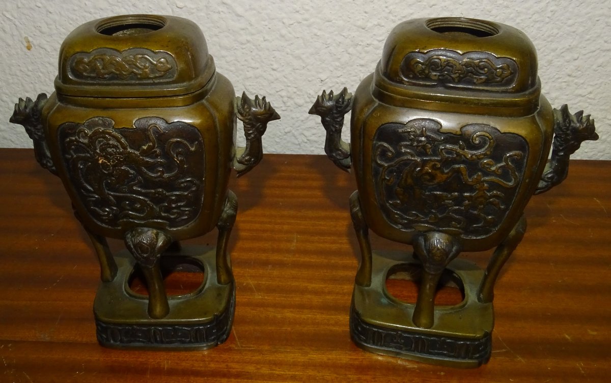 paire de brule parfum ou Pot Couvert En Bronze ,chine , XIXème siècle-photo-2