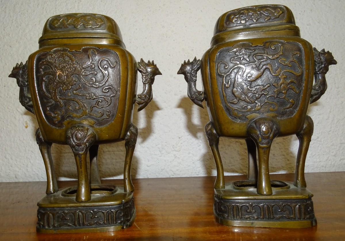paire de brule parfum ou Pot Couvert En Bronze ,chine , XIXème siècle