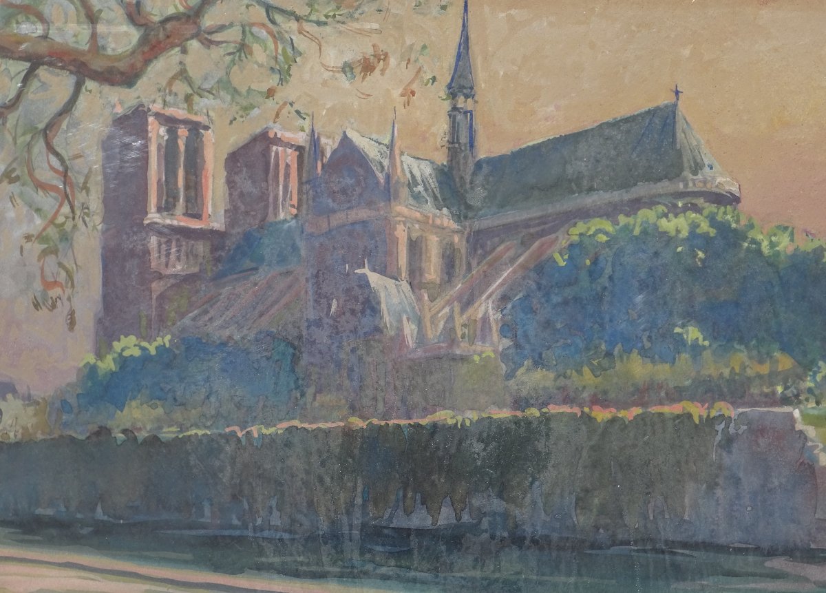 Zina GAUTHIER (1890/99-1936), notre dame de paris, aquarelle, artiste russe-photo-2
