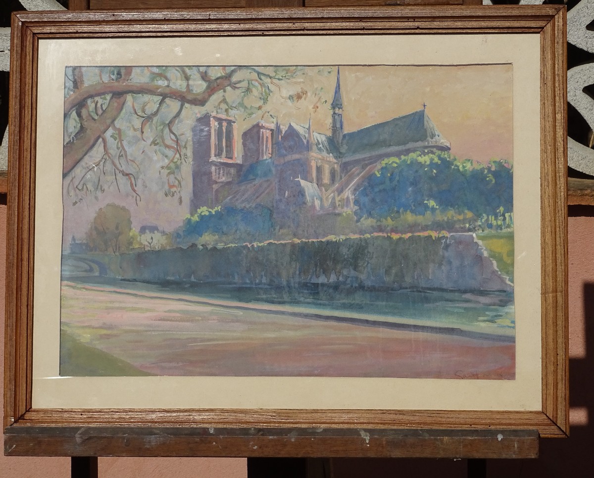 Zina GAUTHIER (1890/99-1936), notre dame de paris, aquarelle, artiste russe