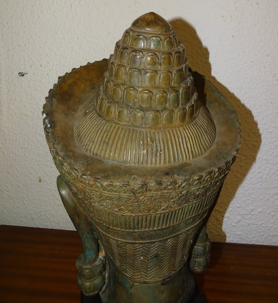 Vishnu Buddha Head In Bronze, Khmer, Cambodia, 40 Cm-photo-3