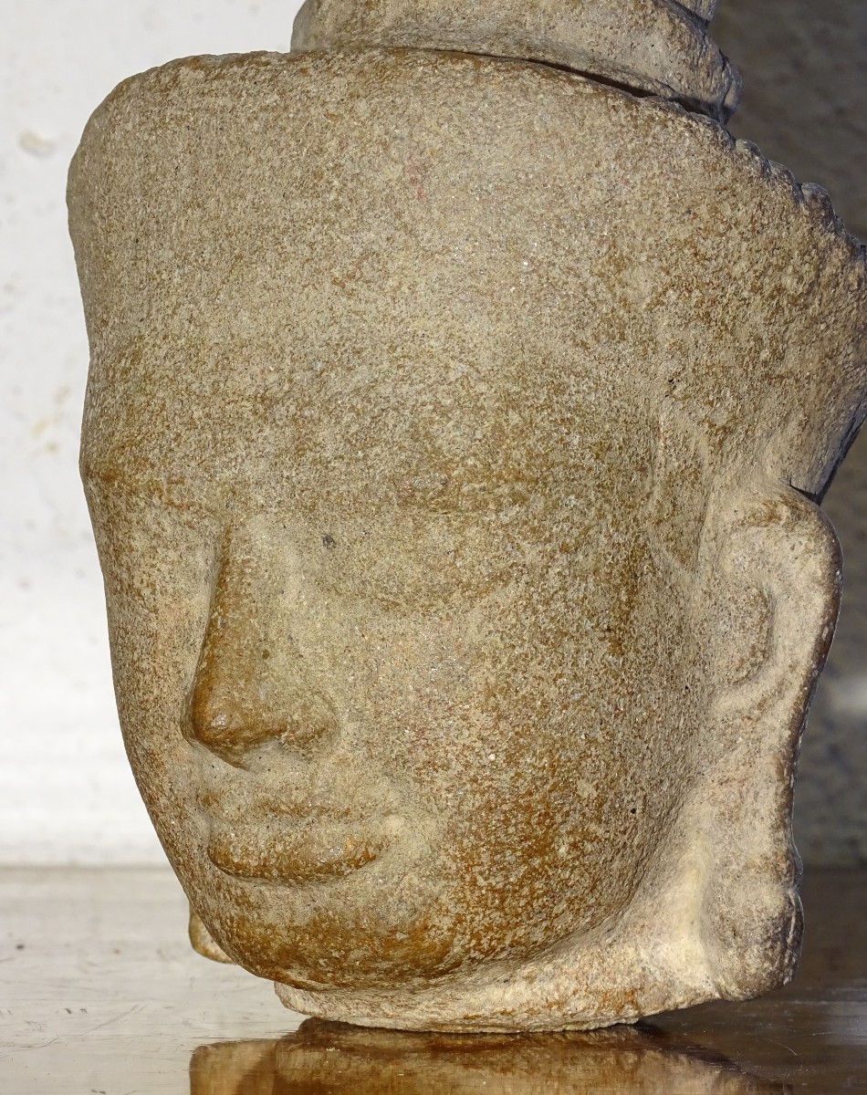 Cambodia, Former Khmer Empire, 12th-13th Century, Stoneware Divinity Head