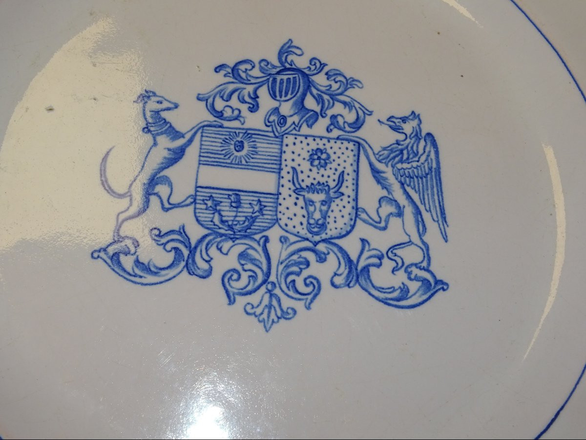Emile Gallé, Suite Of 3 Earthenware Dishes With Coat Of Arms, 32.5 Cm-photo-3