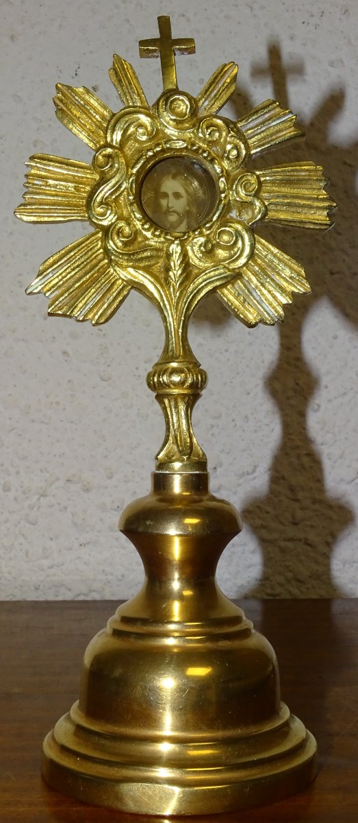 Ancien Ostensoir de chapelle en bronze doré - XIXe/XXe-photo-2